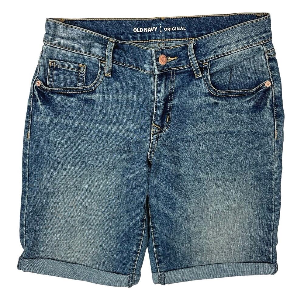 Old Navy Womens Blue Denim Original Roll Up Mid Rise Denim Jean Bermuda Shorts 0